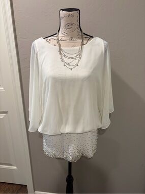 Ivory Beaded Chiffon Blouson Top